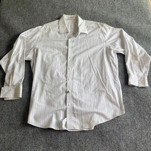 Kenneth Cole New York Mens 18 34/35 Non Iron Striped Cotton Dress White Blue